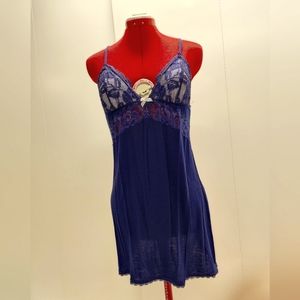 Navy blue knit and lace nightgown